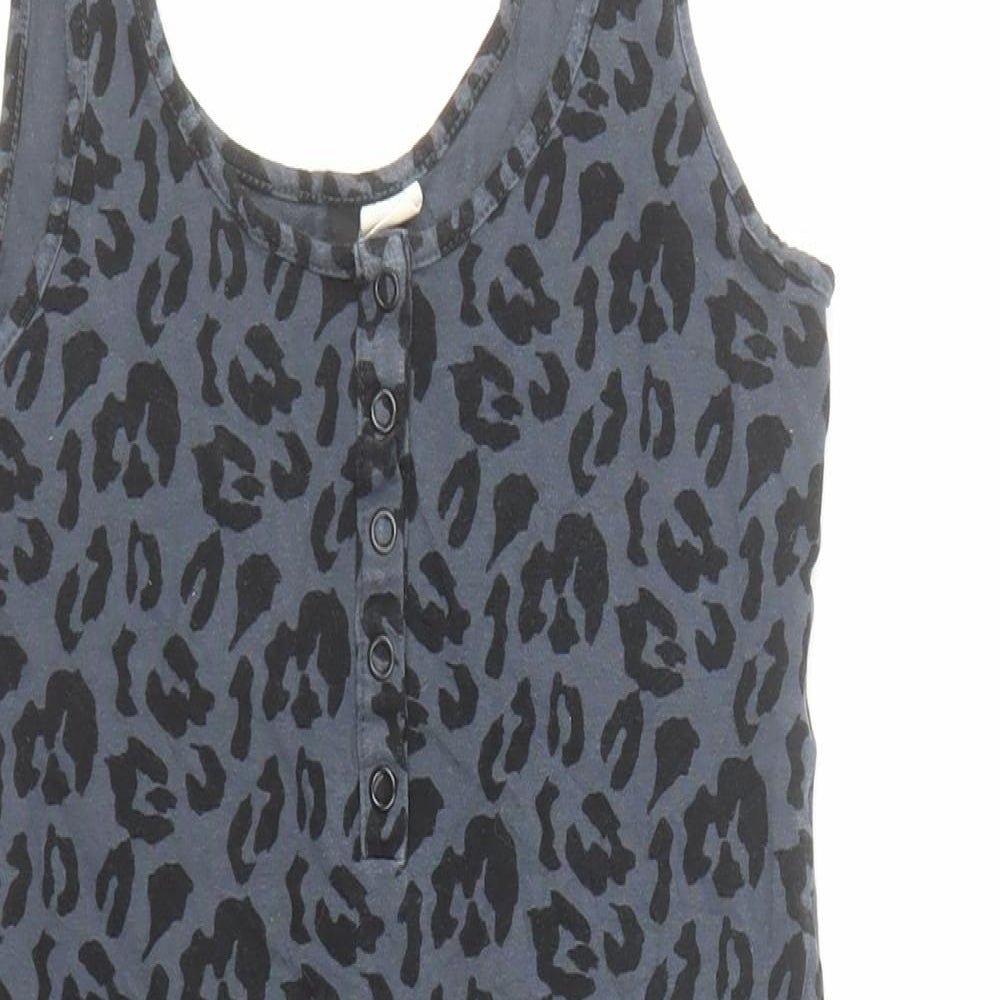 Divided by H&M Womens Black Animal Print Cotton Mini Size 6 Round Neck Pullover - Leopard Pattern