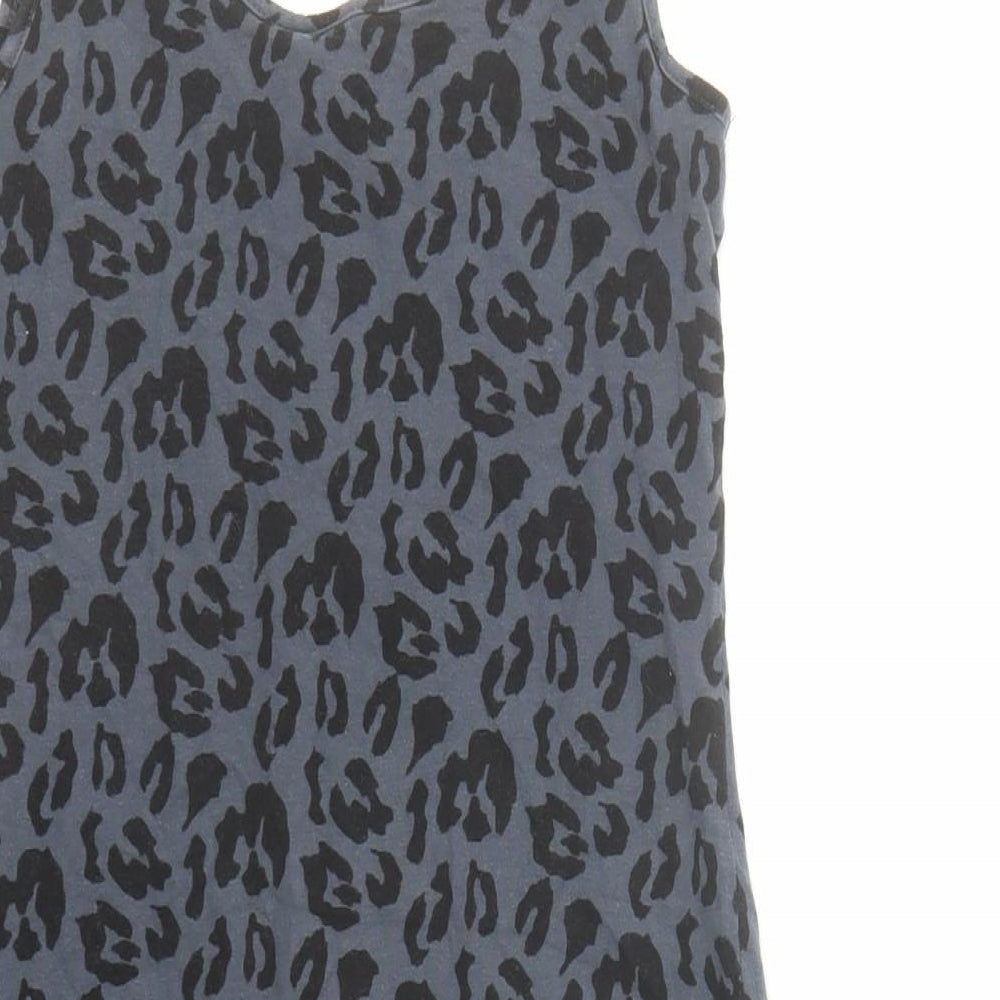 Divided by H&M Womens Black Animal Print Cotton Mini Size 6 Round Neck Pullover - Leopard Pattern
