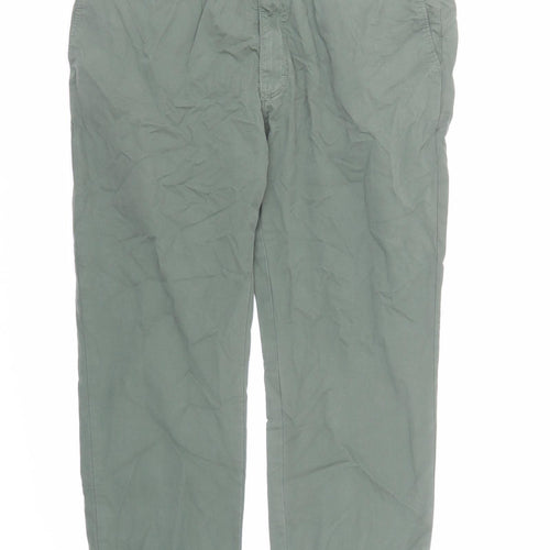 Marks and Spencer Mens Green Cotton Trousers Size 38 in L29 in Regular Zip - Elasticated Waist Pockets