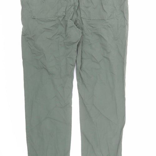 Marks and Spencer Mens Green Cotton Trousers Size 38 in L29 in Regular Zip - Elasticated Waist Pockets