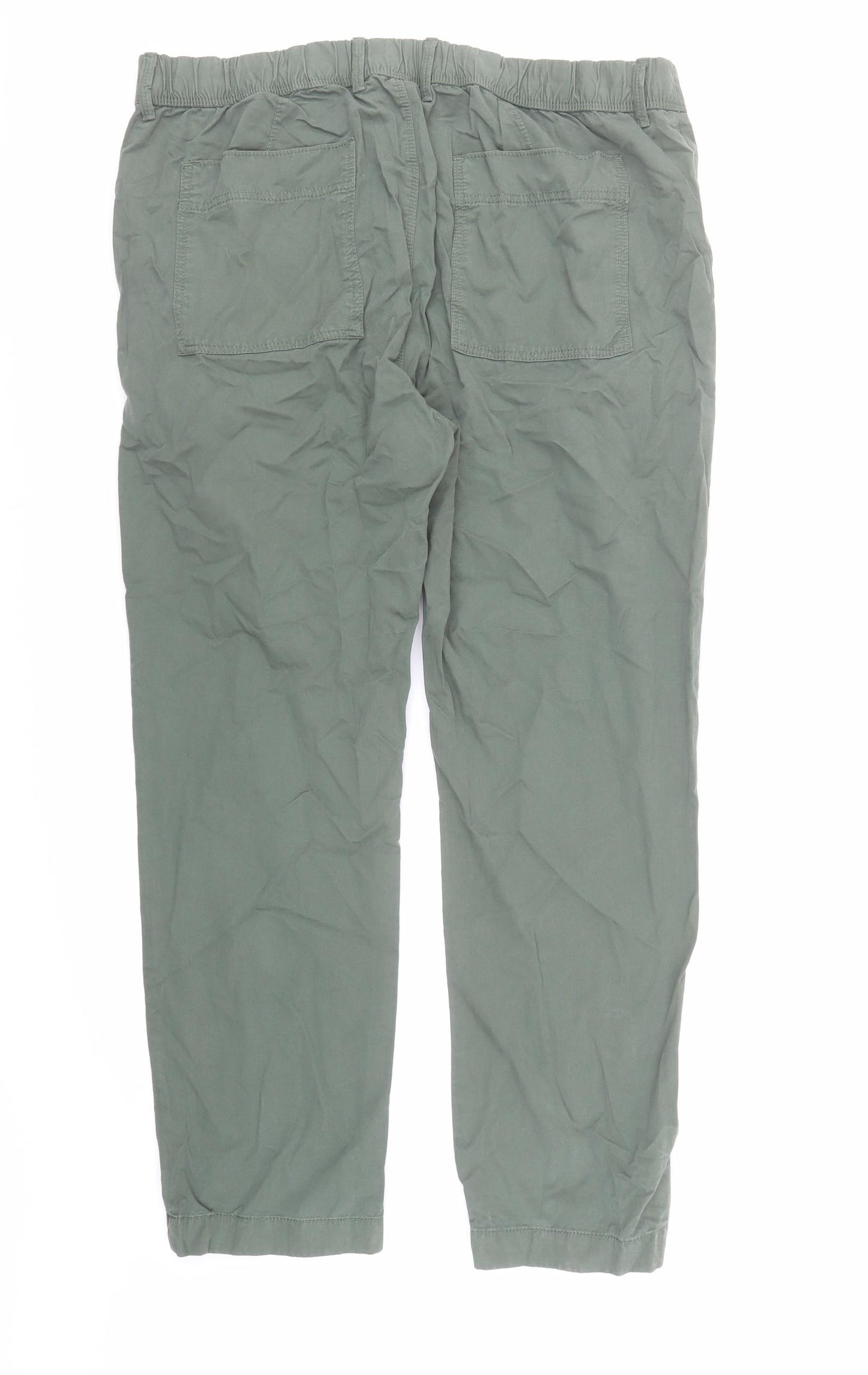 Marks and Spencer Mens Green Cotton Trousers Size 38 in L29 in Regular Zip - Elasticated Waist Pockets