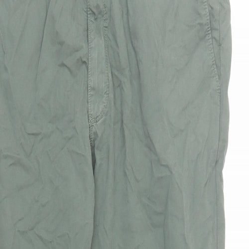 Marks and Spencer Mens Green Cotton Trousers Size 38 in L29 in Regular Zip - Elasticated Waist Pockets