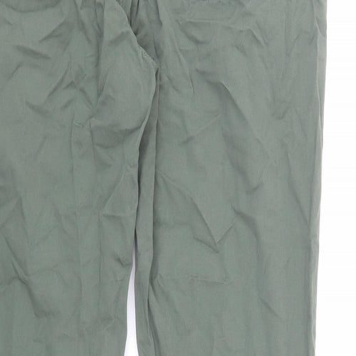 Marks and Spencer Mens Green Cotton Trousers Size 38 in L29 in Regular Zip - Elasticated Waist Pockets