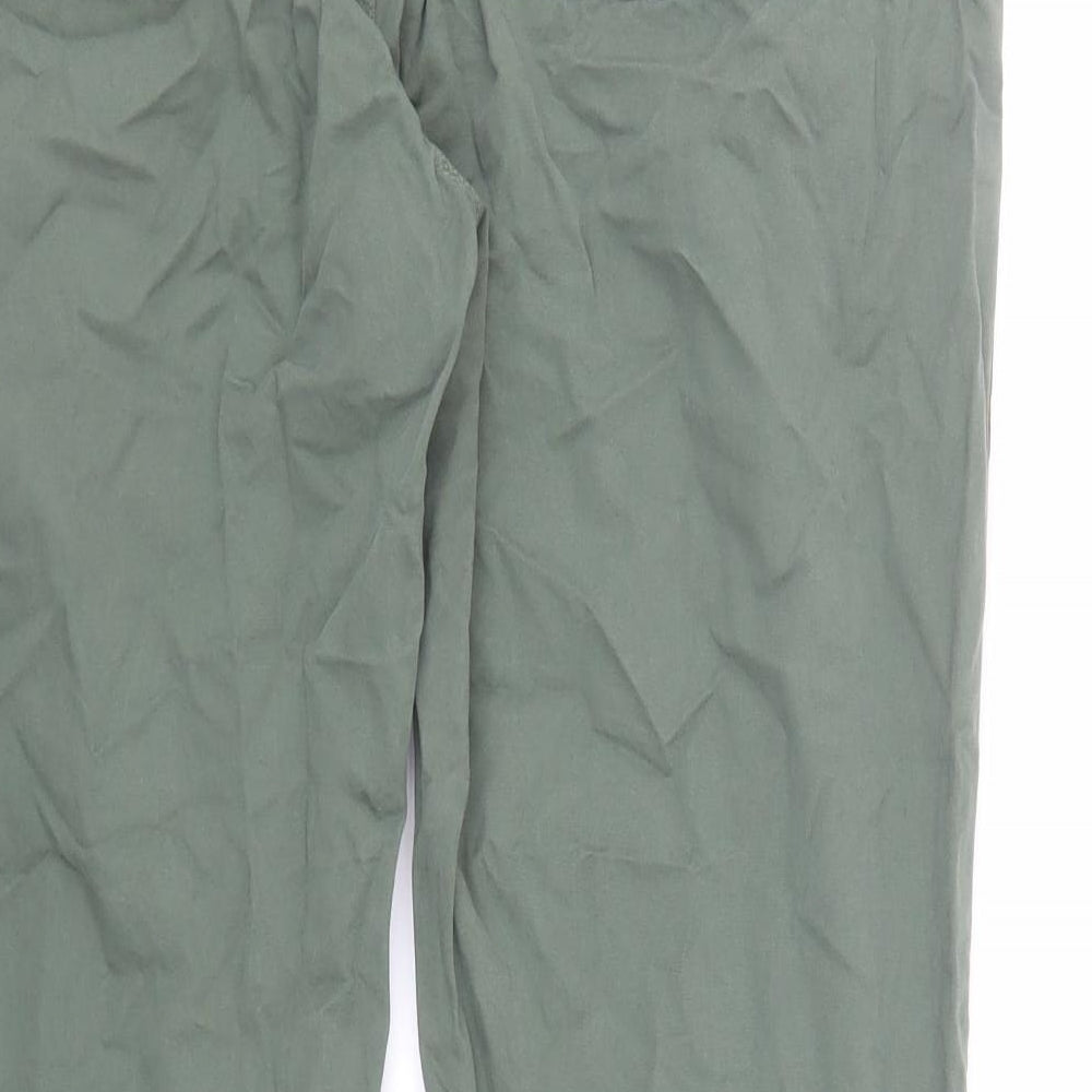 Marks and Spencer Mens Green Cotton Trousers Size 38 in L29 in Regular Zip - Elasticated Waist Pockets