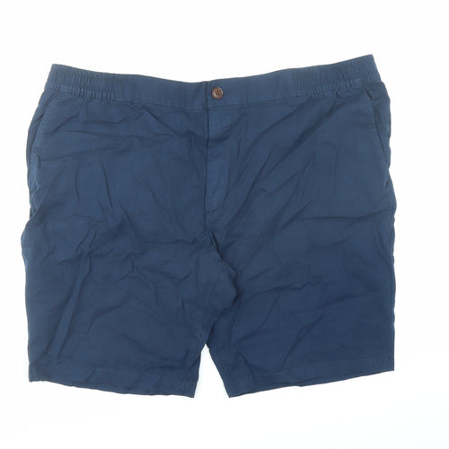 Marks and Spencer Mens Blue Cotton Chino Shorts Size 2XL L9 in Regular Zip - Elasticated Waist Pockets