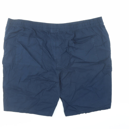 Marks and Spencer Mens Blue Cotton Chino Shorts Size 2XL L9 in Regular Zip - Elasticated Waist Pockets