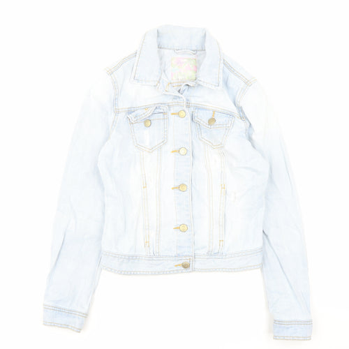 Denim & Co. Womens Blue Jacket Size 6 Button - Distressed Look