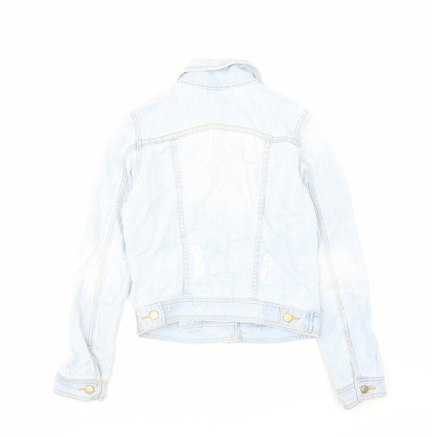 Denim & Co. Womens Blue Jacket Size 6 Button - Distressed Look