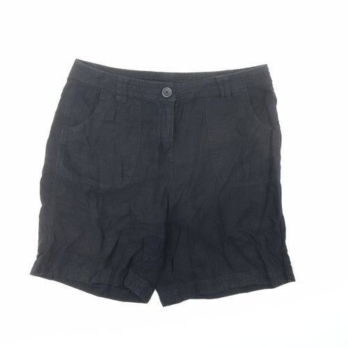 Marks and Spencer Womens Blue Linen Bermuda Shorts Size 10 L7 in Regular Zip - Pockets