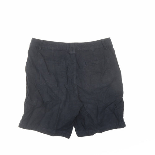 Marks and Spencer Womens Blue Linen Bermuda Shorts Size 10 L7 in Regular Zip - Pockets