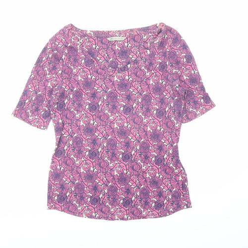 Marks and Spencer Womens Pink Floral 100% Cotton Basic T-Shirt Size 12 Round Neck