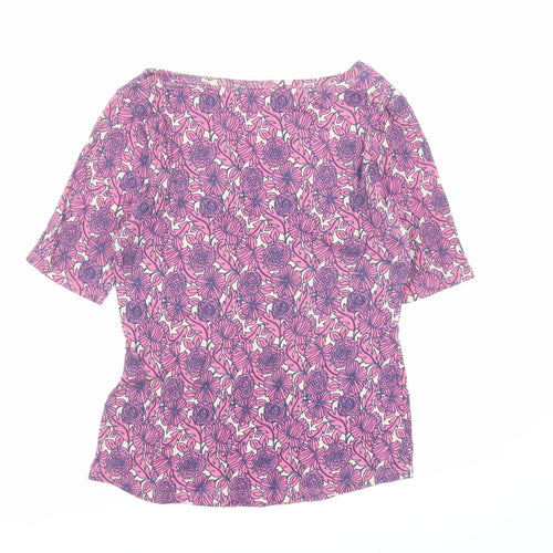 Marks and Spencer Womens Pink Floral 100% Cotton Basic T-Shirt Size 12 Round Neck