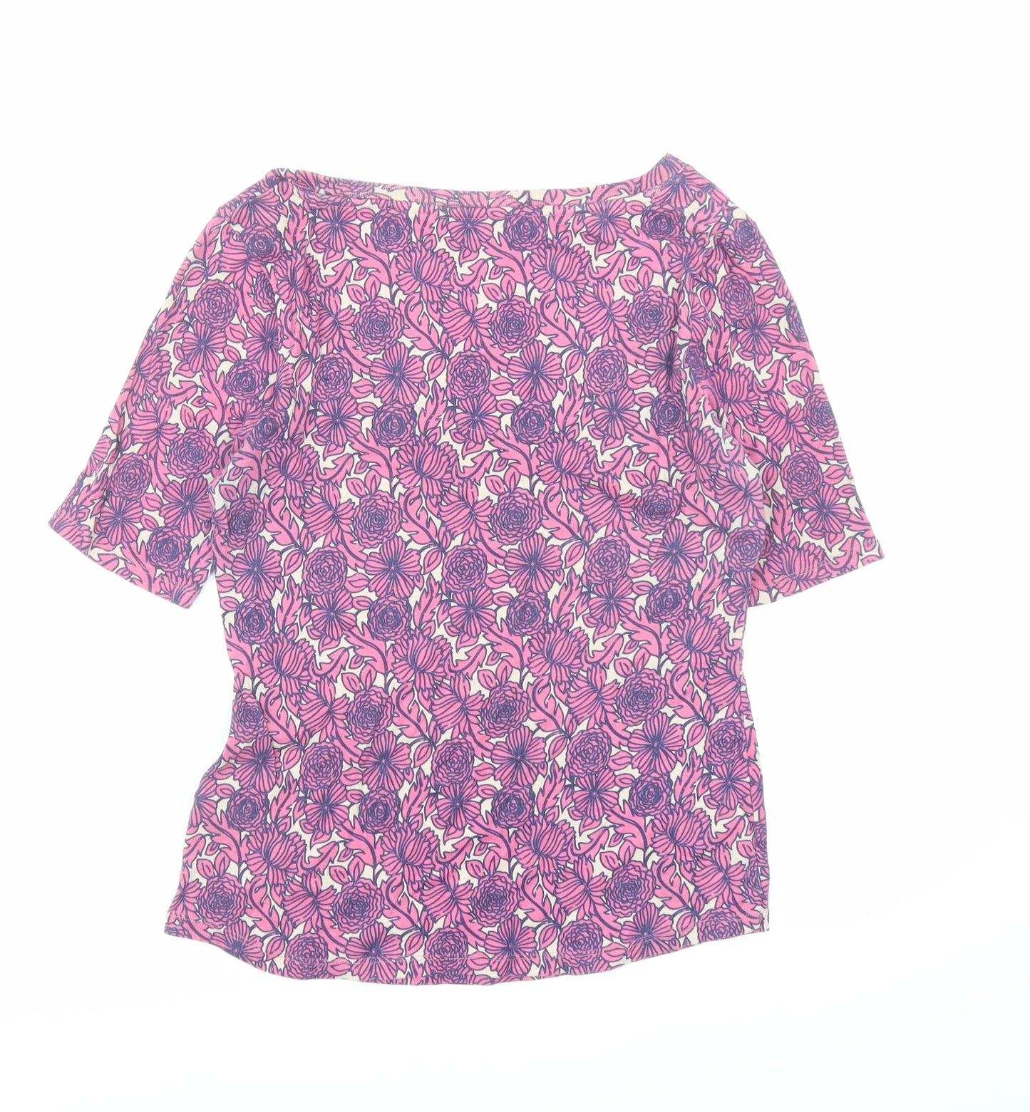 Marks and Spencer Womens Pink Floral 100% Cotton Basic T-Shirt Size 12 Round Neck