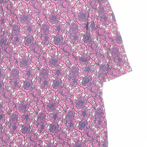 Marks and Spencer Womens Pink Floral 100% Cotton Basic T-Shirt Size 12 Round Neck