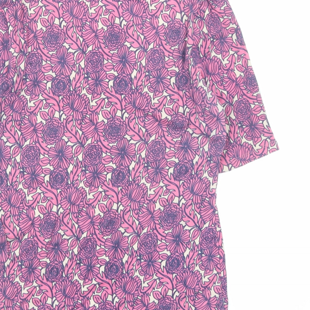 Marks and Spencer Womens Pink Floral 100% Cotton Basic T-Shirt Size 12 Round Neck