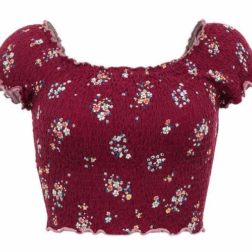 New Look Womens Red Floral 100% Cotton Cropped T-Shirt Size 6 Round Neck