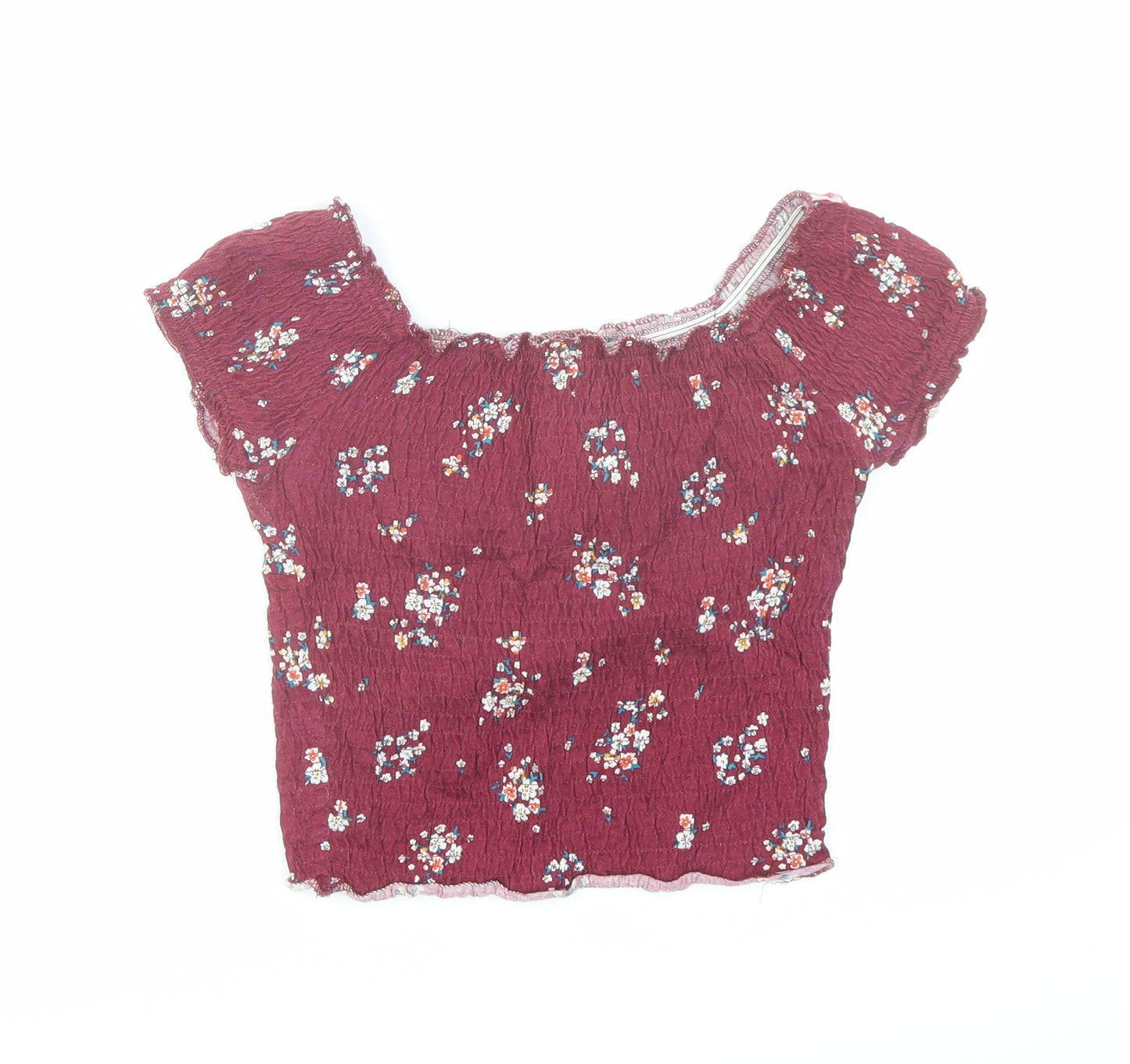New Look Womens Red Floral 100% Cotton Cropped T-Shirt Size 6 Round Neck