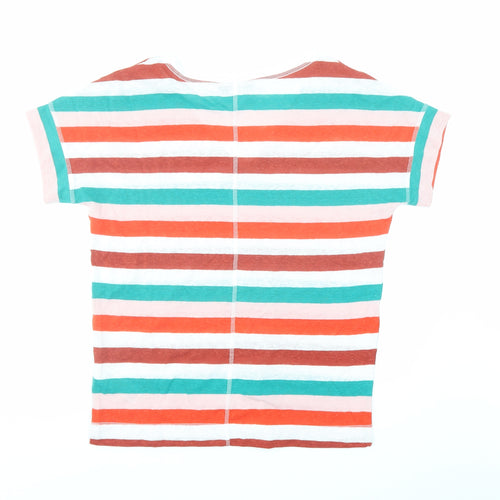 Marks and Spencer Womens Multicoloured Striped Flax Basic T-Shirt Size 8 V-Neck
