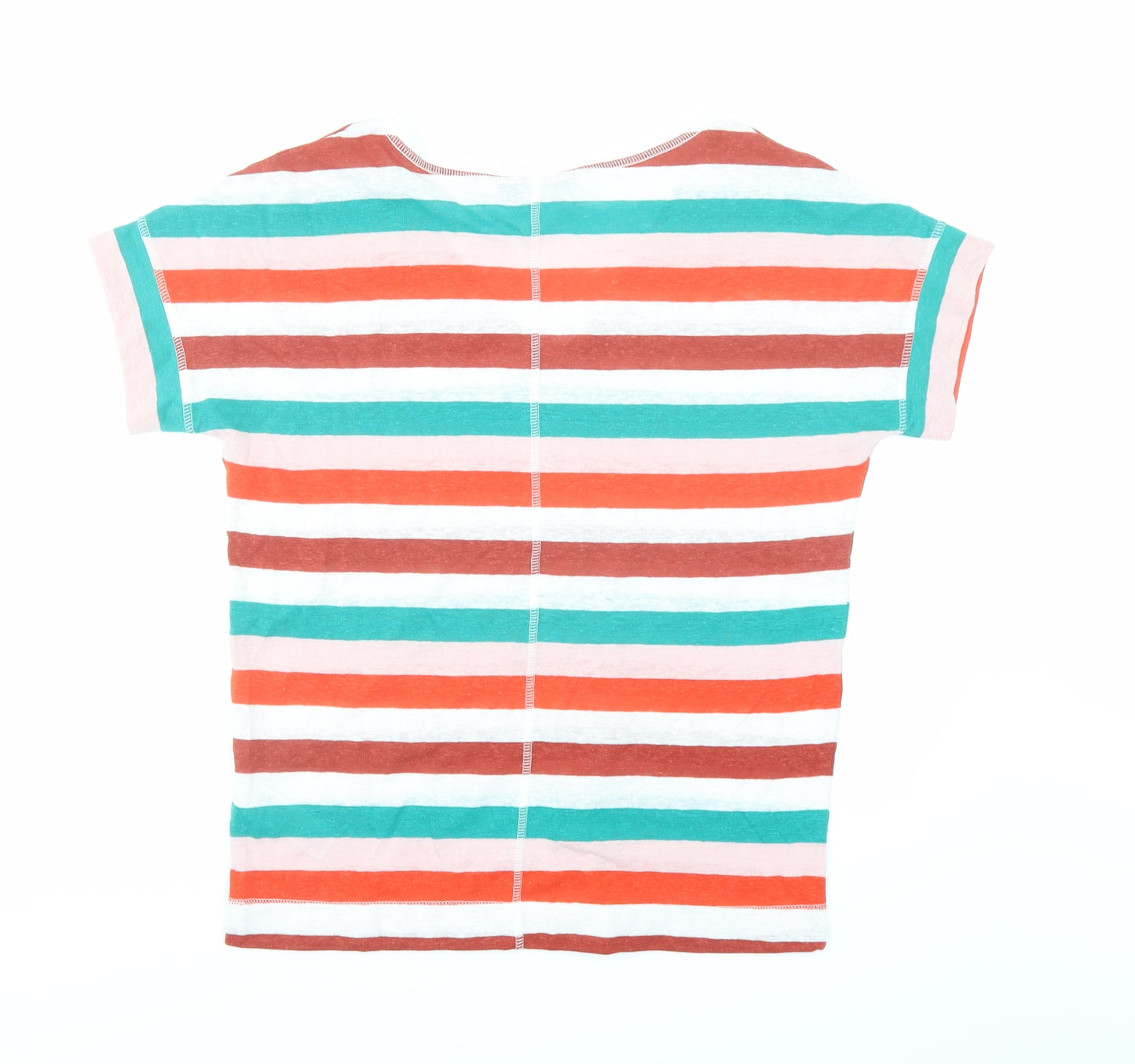 Marks and Spencer Womens Multicoloured Striped Flax Basic T-Shirt Size 8 V-Neck