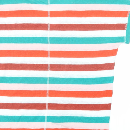 Marks and Spencer Womens Multicoloured Striped Flax Basic T-Shirt Size 8 V-Neck