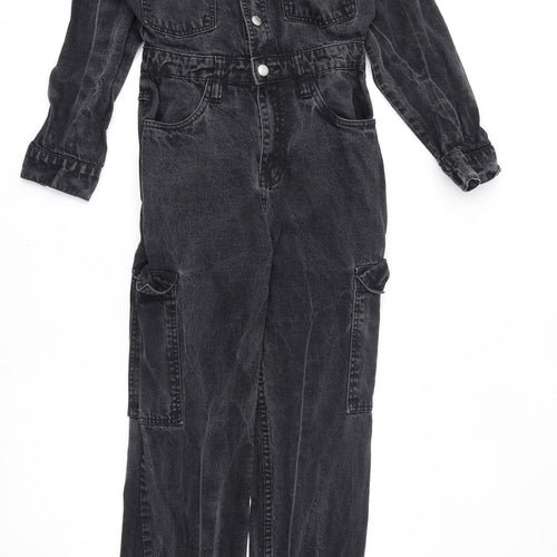 PRETTYLITTLETHING Womens Grey 100% Cotton Jumpsuit One-Piece Size 6 L27 in Button