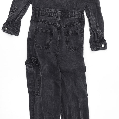 PRETTYLITTLETHING Womens Grey 100% Cotton Jumpsuit One-Piece Size 6 L27 in Button