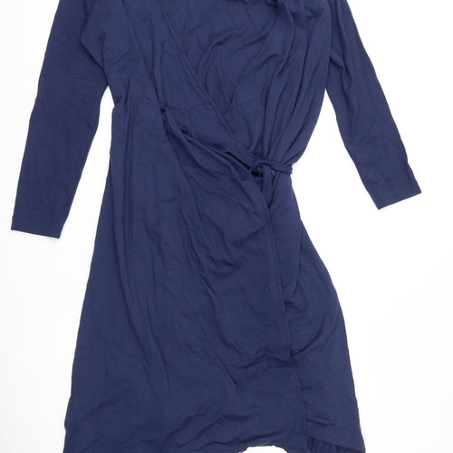 Jaeger Womens Blue Viscose Wrap Dress Size M V-Neck Tie