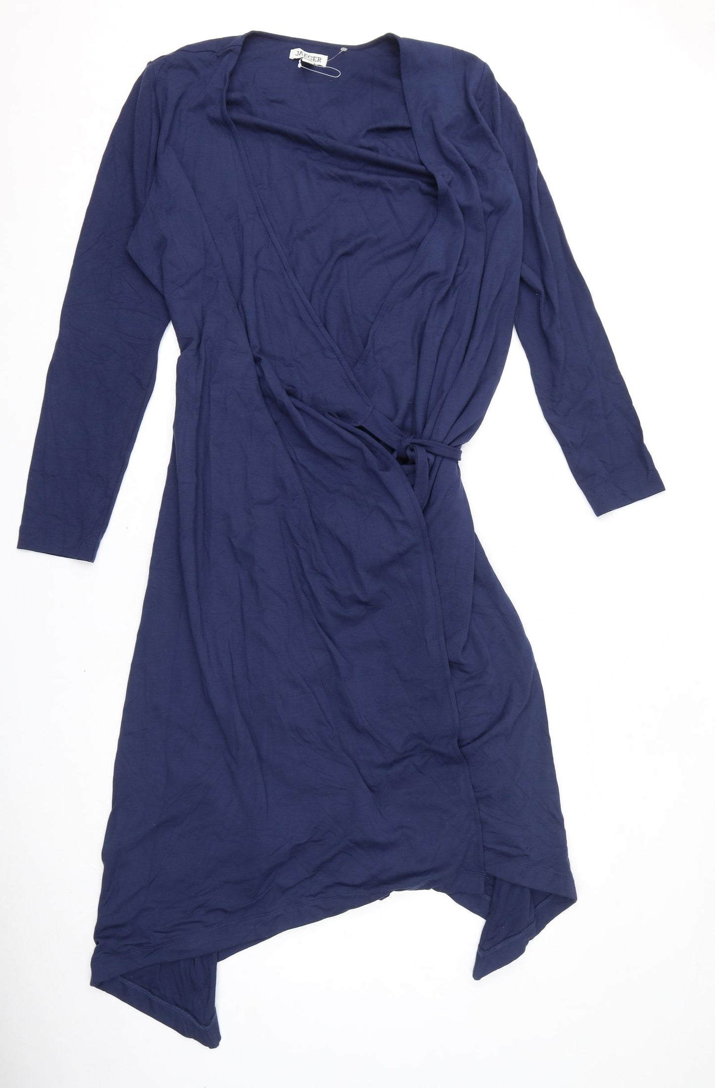 Jaeger Womens Blue Viscose Wrap Dress Size M V-Neck Tie