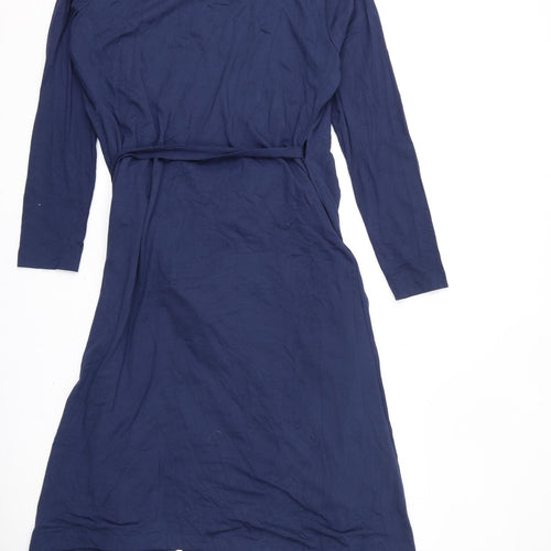 Jaeger Womens Blue Viscose Wrap Dress Size M V-Neck Tie