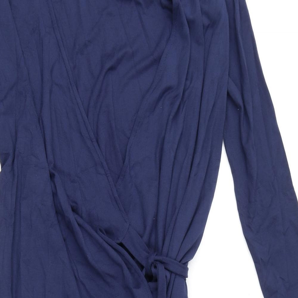 Jaeger Womens Blue Viscose Wrap Dress Size M V-Neck Tie