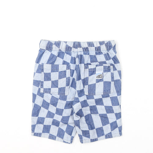 TU Boys Blue Geometric Cotton Bermuda Shorts Size 6 Years L6 in Regular Drawstring - Checkboard Pattern