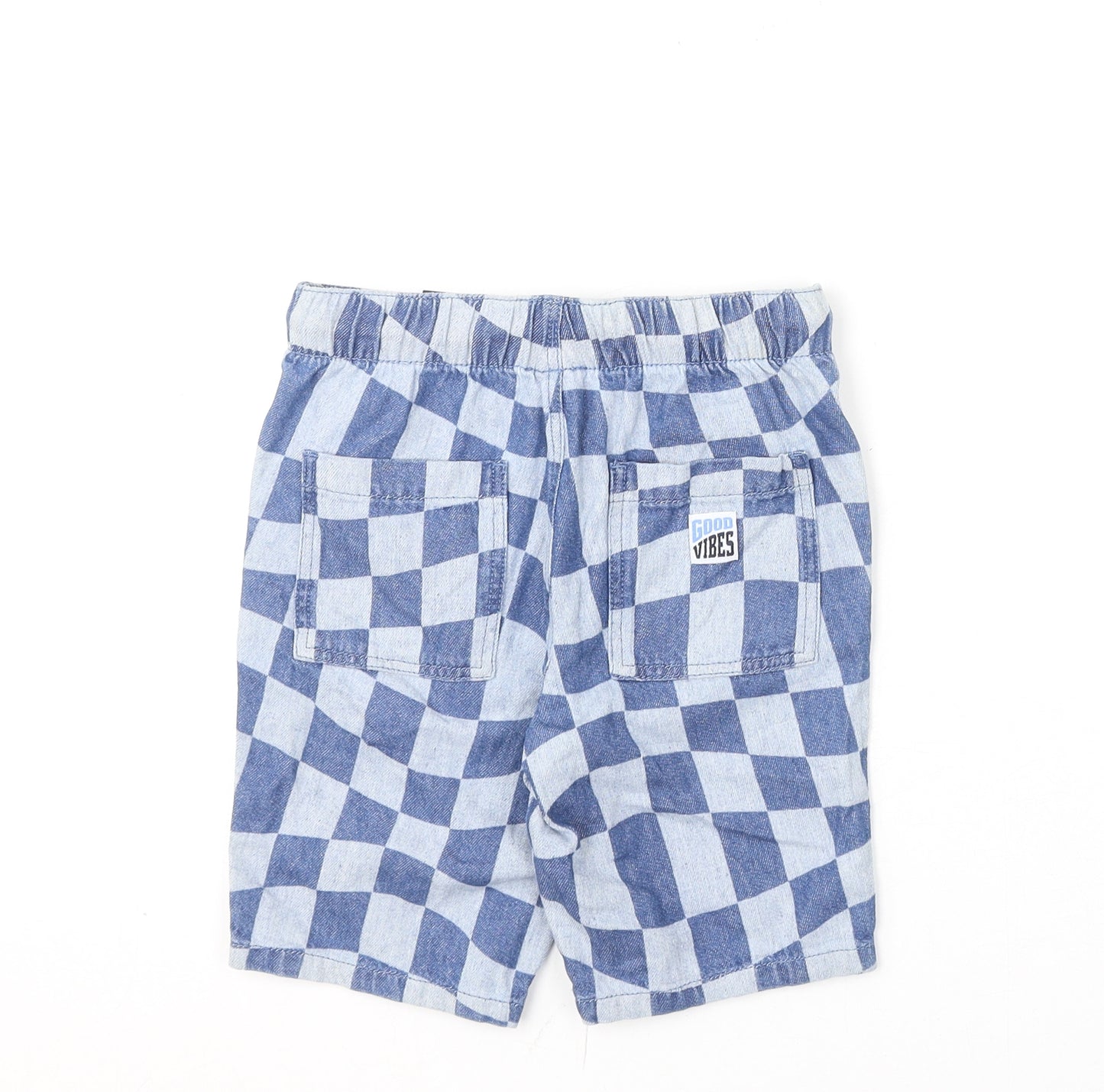 TU Boys Blue Geometric Cotton Bermuda Shorts Size 6 Years L6 in Regular Drawstring - Checkboard Pattern