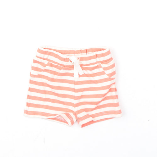 Marks and Spencer Girls Pink Striped Cotton Cropped Trousers Size 3-6 Months Drawstring - Shorts