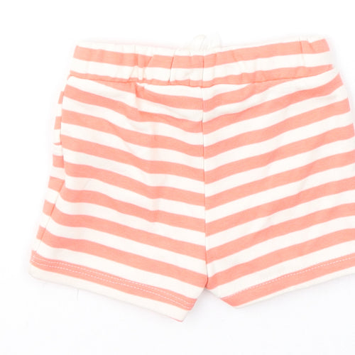 Marks and Spencer Girls Pink Striped Cotton Cropped Trousers Size 3-6 Months Drawstring - Shorts