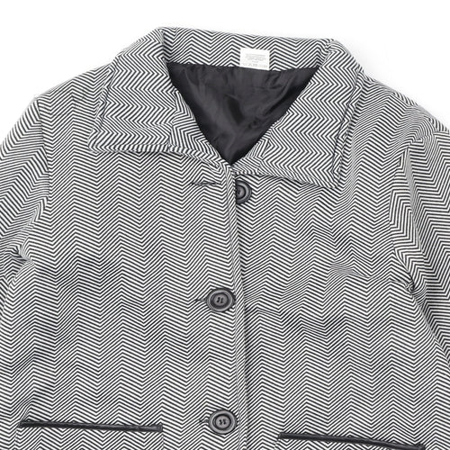 Anne De Lancay Womens Black Geometric Jacket Size 12 Button