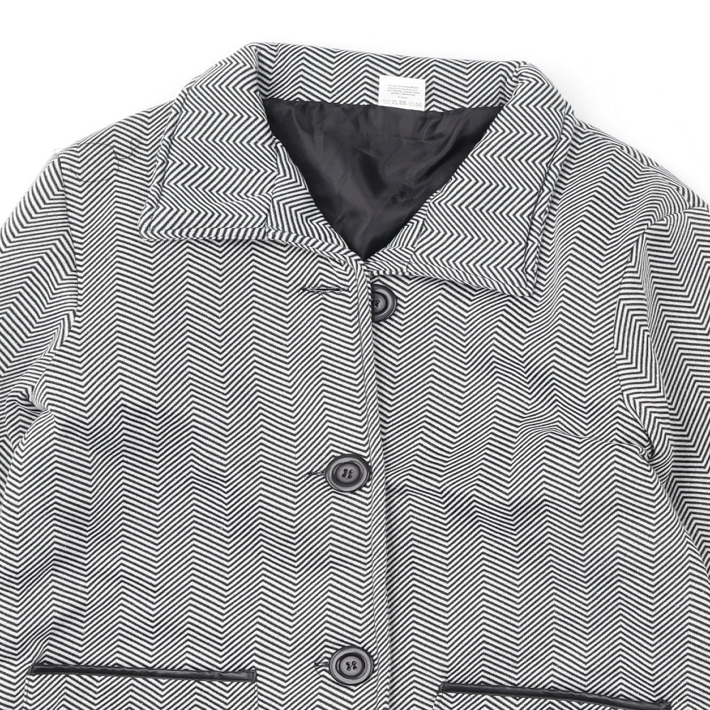 Anne De Lancay Womens Black Geometric Jacket Size 12 Button