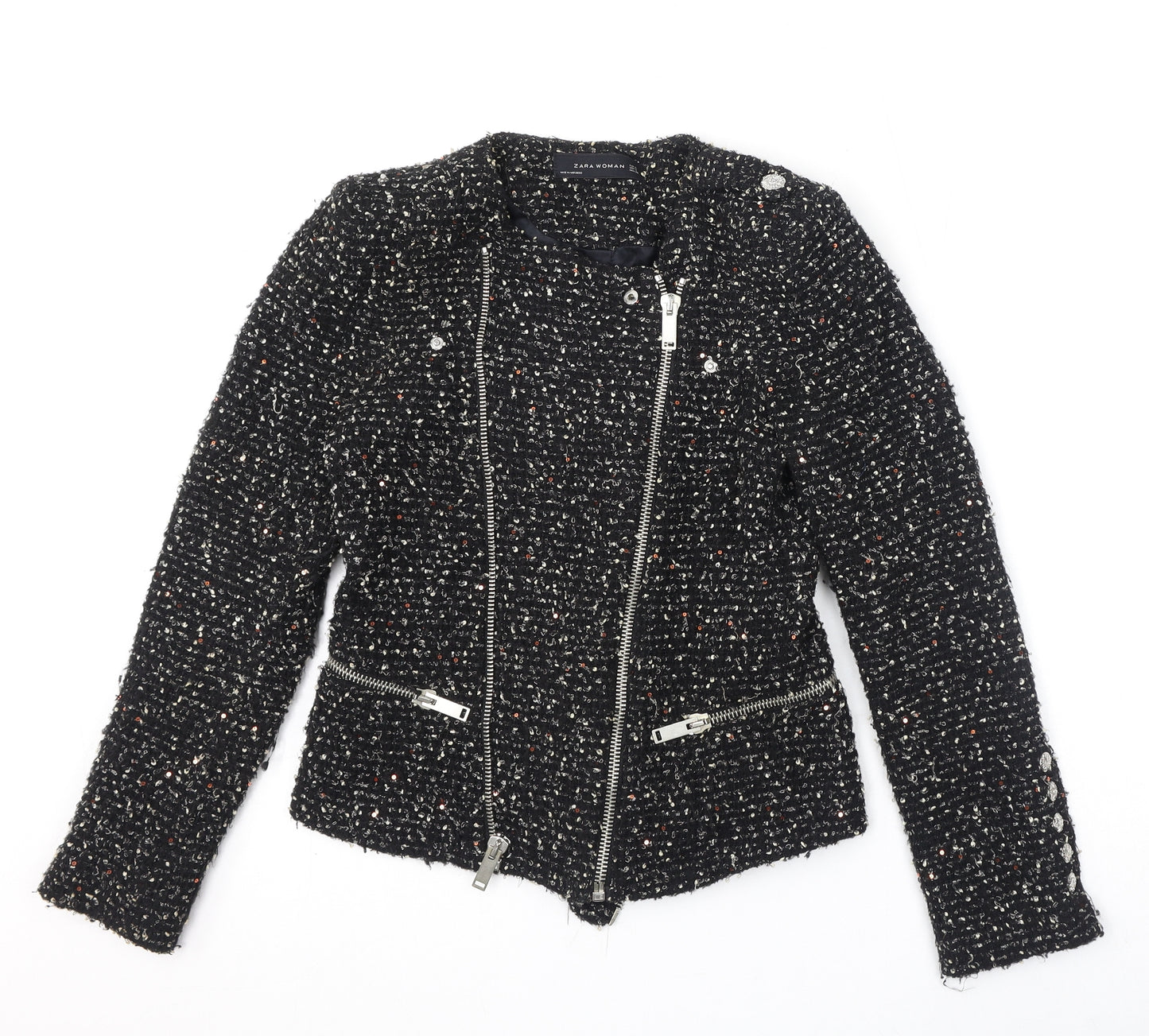 Zara Womens Black Geometric Jacket Size S Zip