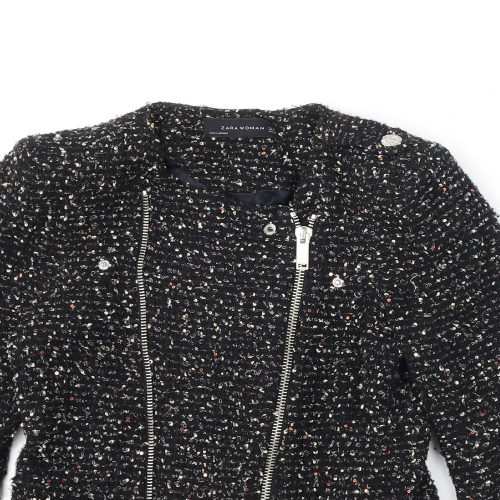 Zara Womens Black Geometric Jacket Size S Zip