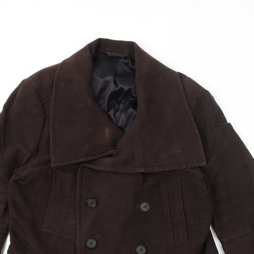 AllSaints Mens Brown Pea Coat Coat Size L Button