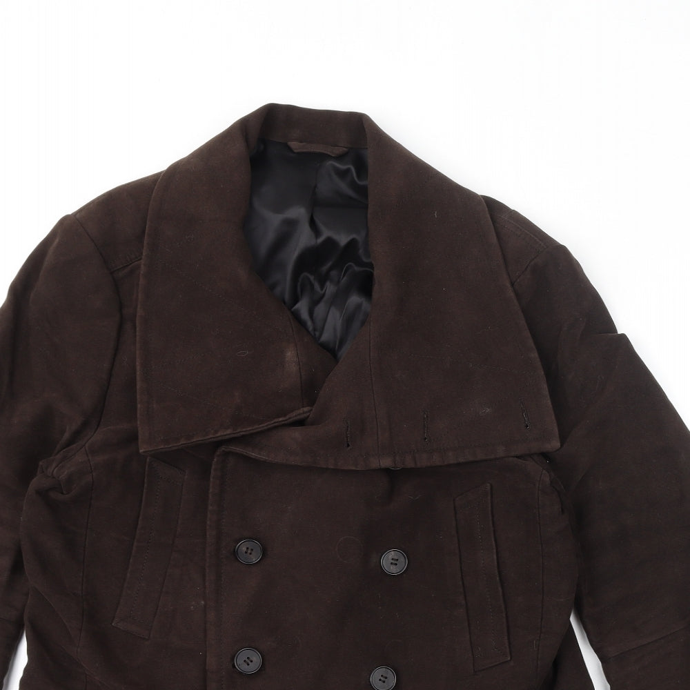 AllSaints Mens Brown Pea Coat Coat Size L Button