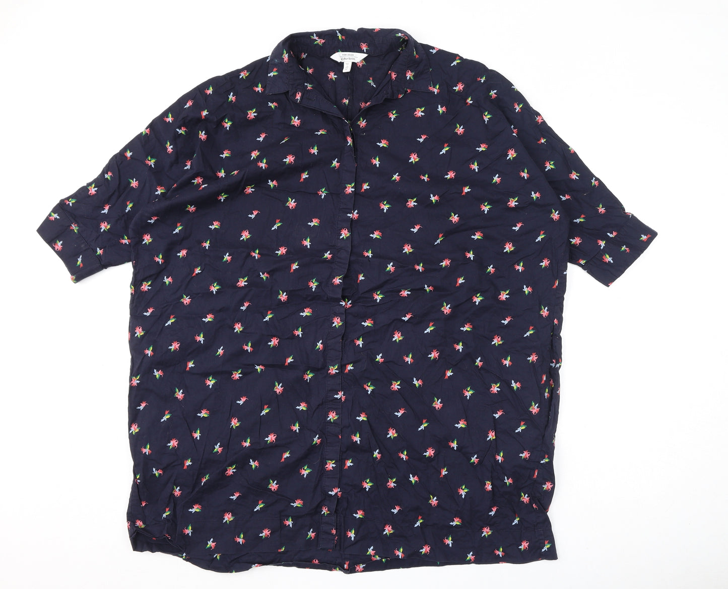 & Other Stories Womens Blue Geometric 100% Cotton Basic Button-Up Size 8 Collared