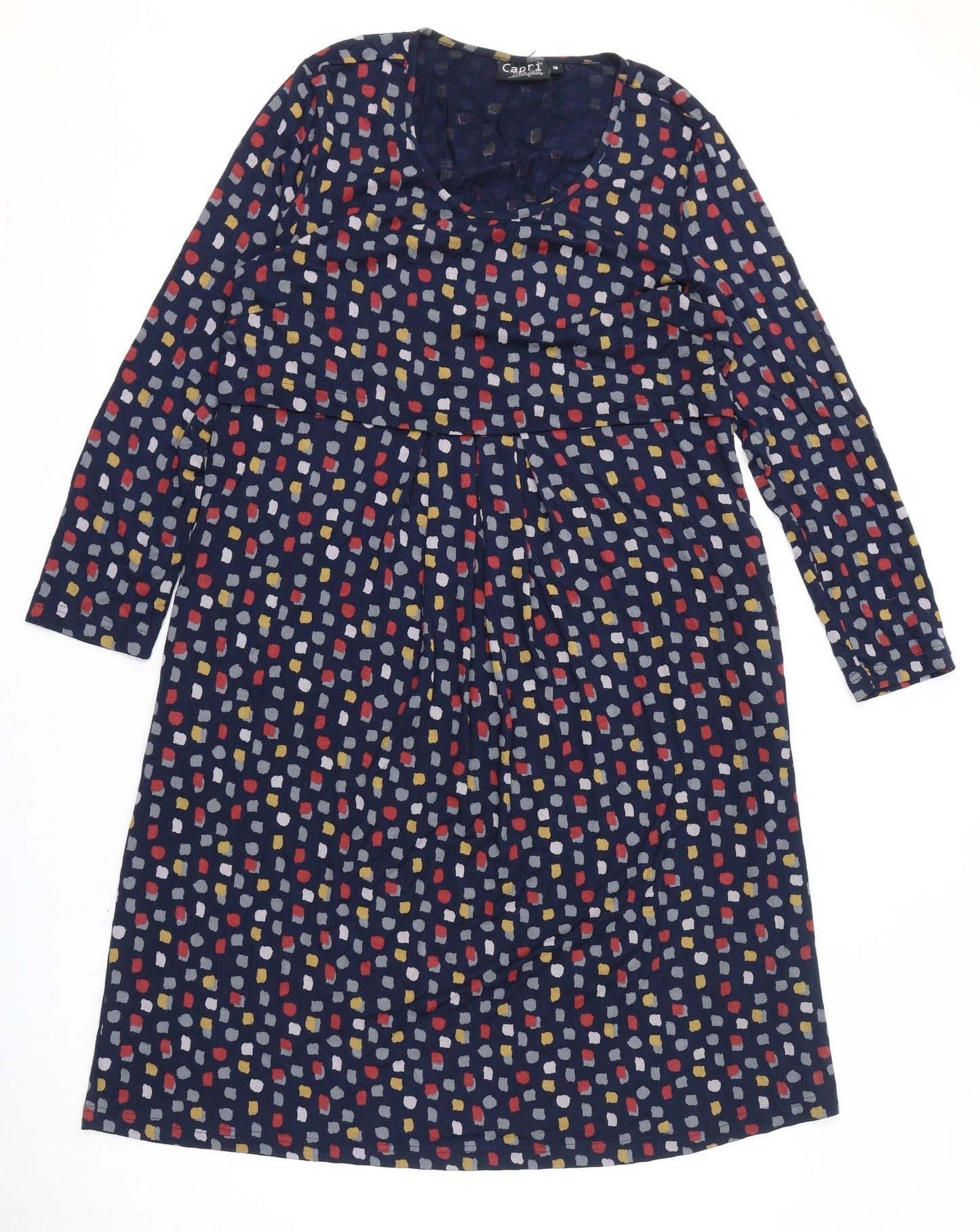 Capri Womens Blue Geometric Viscose A-Line Size 18 Round Neck Pullover