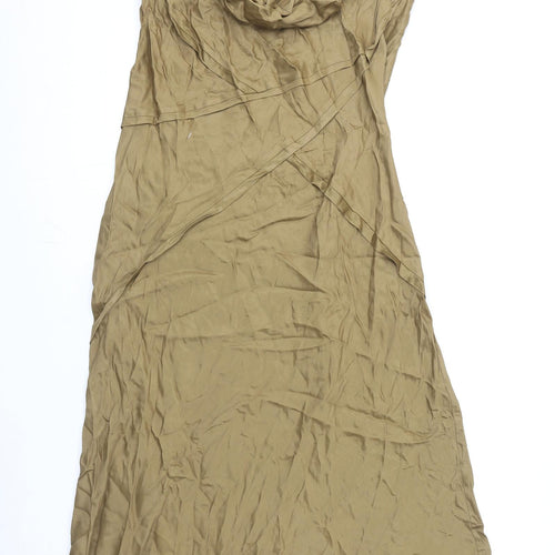 Zara Womens Brown Viscose Slip Dress Size M Cowl Neck Pullover