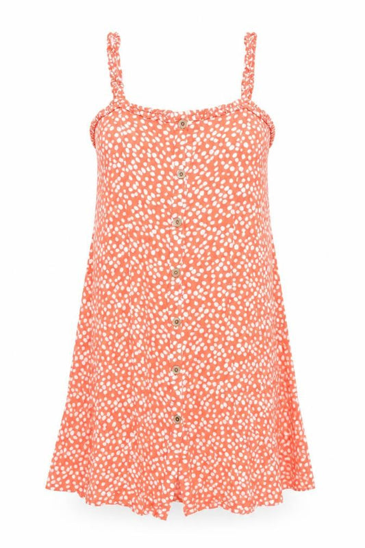 Front view of Next women’s pink geometric viscose a-line, size UK 12, square neck button