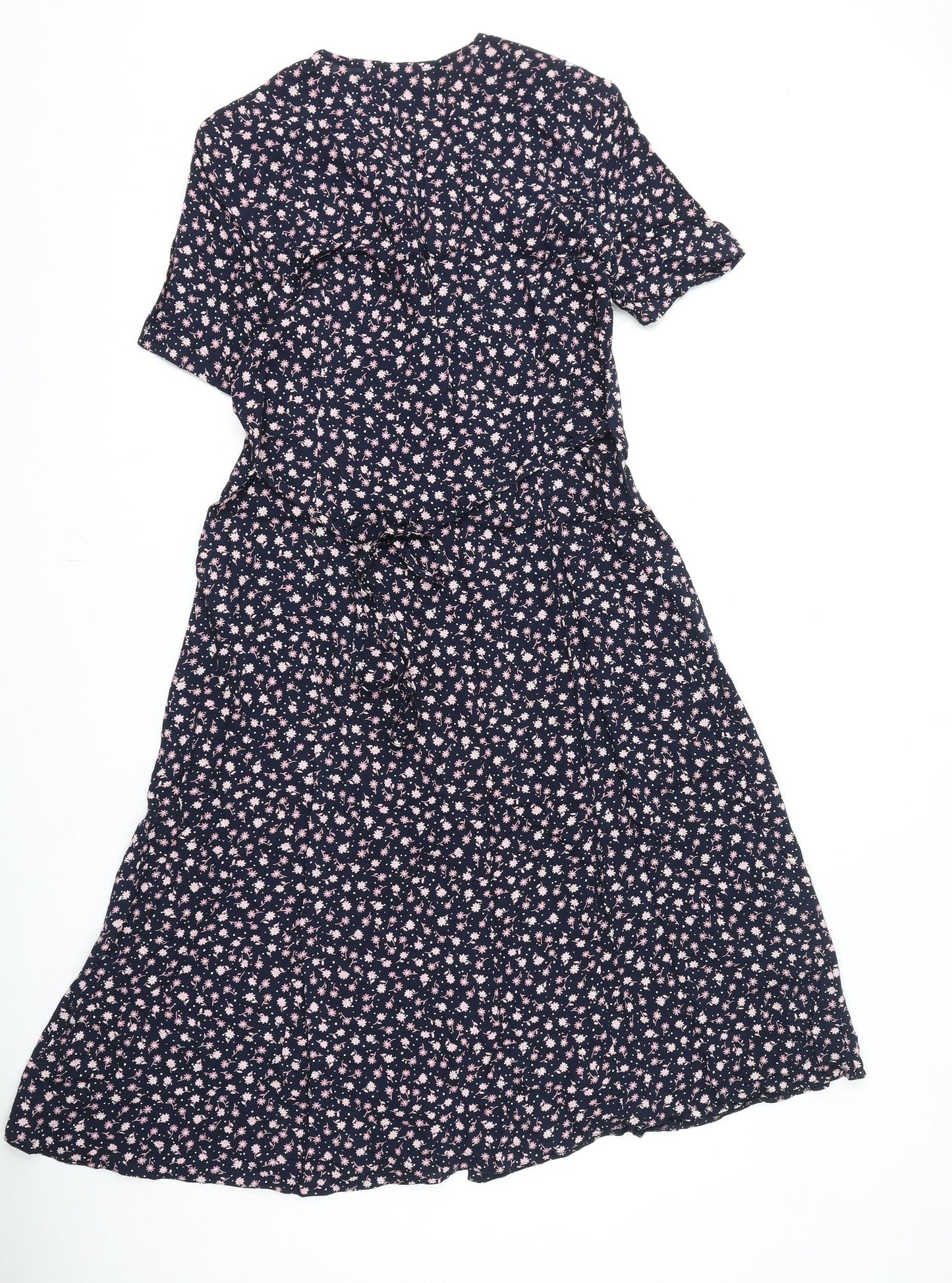 Bonmarché Womens Blue Geometric Viscose A-Line Size 12 V-Neck Button - Shoulder Pads, Flowers