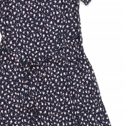 Bonmarché Womens Blue Geometric Viscose A-Line Size 12 V-Neck Button - Shoulder Pads, Flowers