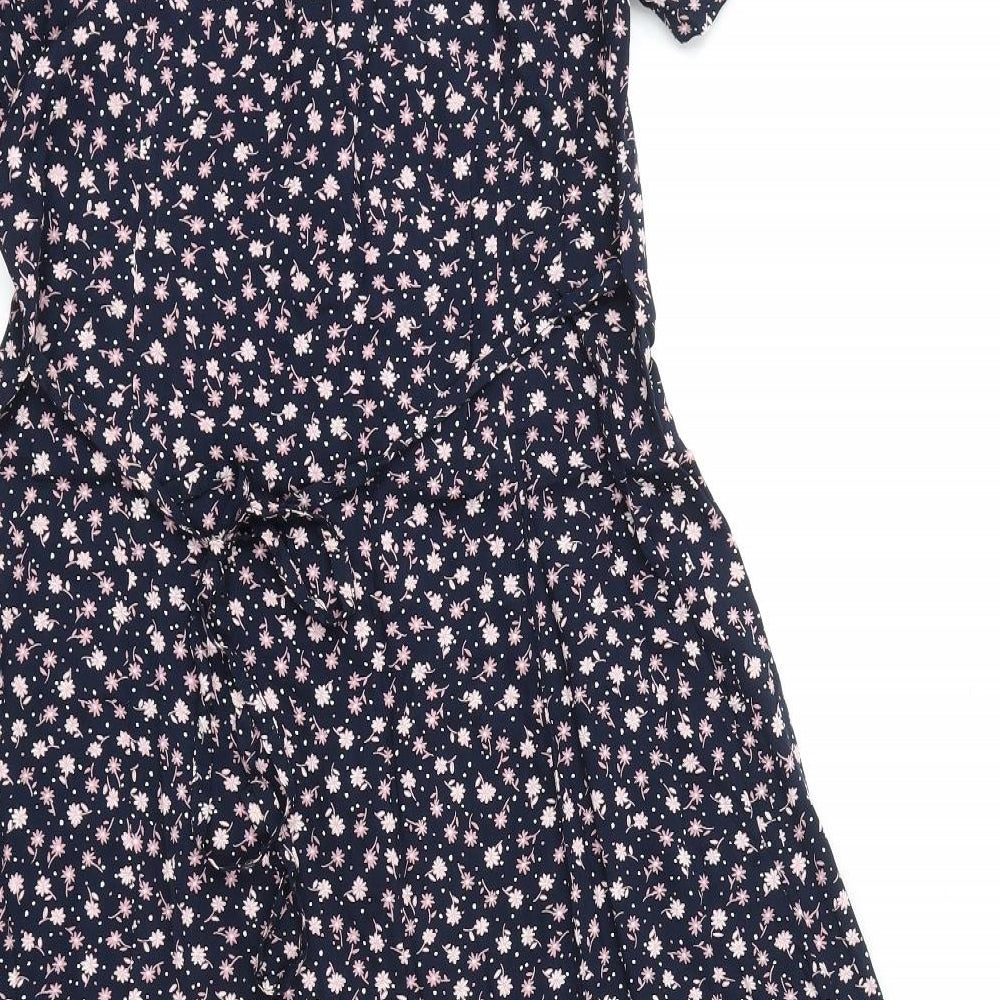 Bonmarché Womens Blue Geometric Viscose A-Line Size 12 V-Neck Button - Shoulder Pads, Flowers