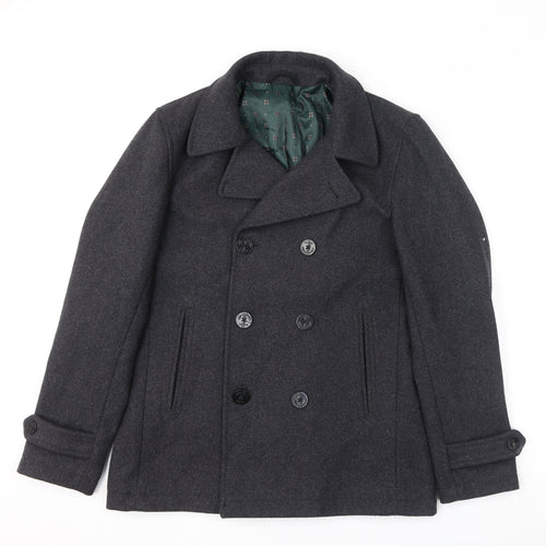 NEXT Mens Grey Pea Coat Coat Size M Button