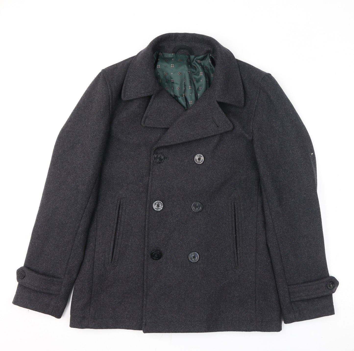 NEXT Mens Grey Pea Coat Coat Size M Button