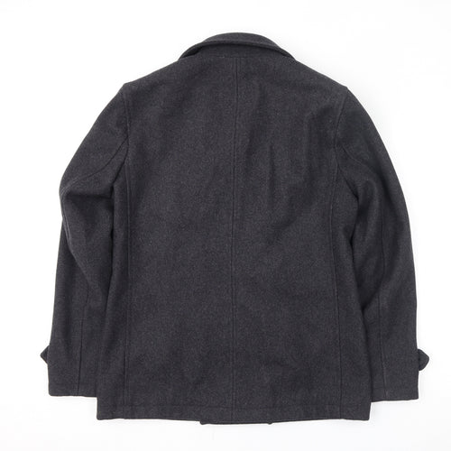 NEXT Mens Grey Pea Coat Coat Size M Button
